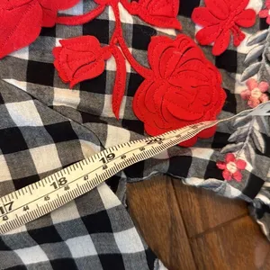 Anthropologie Pankaj & Nidhi checkered gingham embroidered floral swing blouse s thumbnail 9