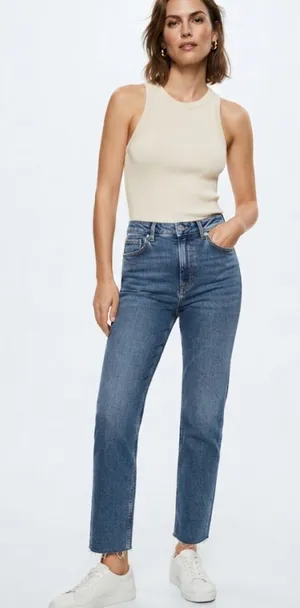 Zara Z1975 High-Rise Straight Leg Jeans Medium Wash Raw Hem – Size US 10 thumbnail 1