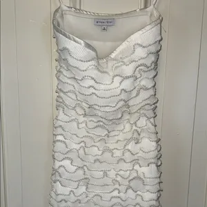 NWOT Special Gianni Bini Strapless White Pearl Ruffle Trimmed and Textured Dress thumbnail 7