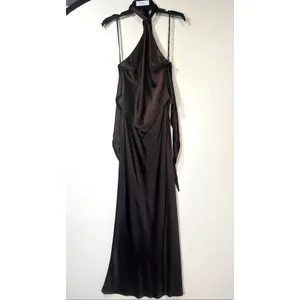 Retrofête Ester Brown Satin Tie Back Sheath Formal Dress, Prom Wedding Large thumbnail 4