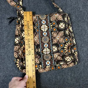 Vera Bradley Crossbody Bag Mocha Rouge Quilted Floral Brown Orange Blue Purse thumbnail 3