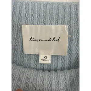 Revolve Line & Dot Light Blue Rib Knit Balloon Sleeve Mock Neck Sweater XS Minimalist thumbnail 3