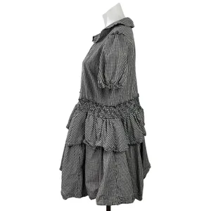 Urban Outfitters Claire Black Gingham Check Short Sleeve Babydoll Mini Dress M thumbnail 2