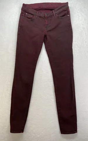 7 For All Mankind High-Waist Ankle Skinny Coated‎ in Merlot Women's Jeans sz 28 thumbnail 1