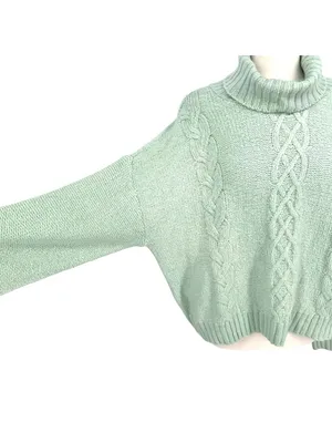 BP Chenille Cable Knit Turtleneck Sweater Green Soft Girl Cottagecore Large NWT thumbnail 4
