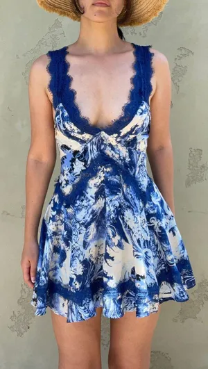 low back lace coastal granddaughter blue beach beachy summer print dress thumbnail 6