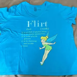 Disney Tinkerbell “flirt” size 4X short sleeve cropped turquoise tshirt EUC thumbnail 2
