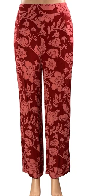 MNG Mango Women's Red Floral High Waisted Straight Leg Trousers Pants Size S thumbnail 1
