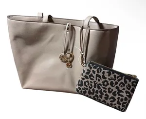 Anne Klein Solid Tote Bag With Pouch, Tan thumbnail 1