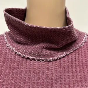 True Craft Mock Turtleneck Waffle Top with Raw Edged Trim in Maroon Size M thumbnail 2