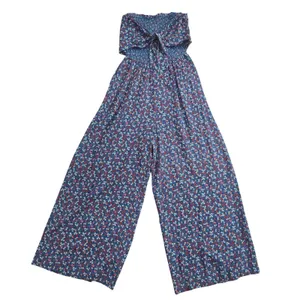 Patrons of Peace 20G Blue Floral Smocked Wide‎ Leg Jumpsuit Women's Size M thumbnail 2