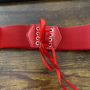 Red Y2K Lace Up Corset Stretchy Wide Waist Belt, Fits Up to 40 Inches, X7GA1309 thumbnail 5