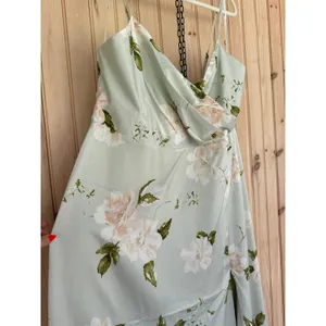 NWT Lulus Radiant Occasion Light Green Floral Satin A-Line Maxi Dress Resort 3X thumbnail 4