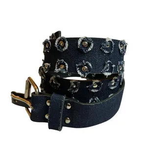 Denim Belt Y2K Distressed Studded 90s Indie Sleaze Western Jean Buckle Bunny 43" thumbnail 3