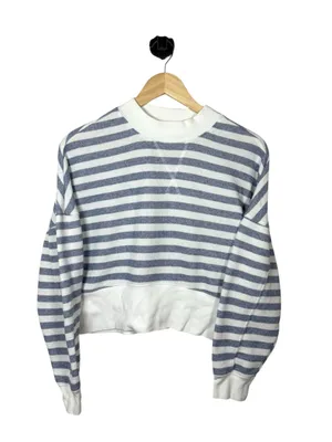 FRAME Drop Shoulder Crew Pullover Chambray Multi Striped Sweatshirt XS thumbnail 4