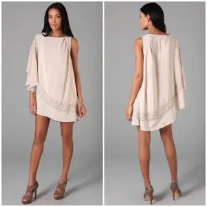 Free People Brighten Your Day Mini Dress Beige Sheer Batwing‎ Sleeve M Beaded thumbnail 14