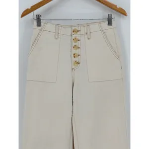 Tribal Jeans‎ Brooke High Rise Wide Leg Crop Pants Button Fly Size 2 Cream Ecru thumbnail 5