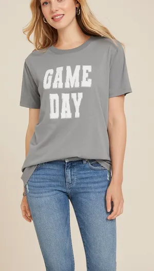 Maurices Game Day Oversized Fit Graphic Tee Gray Sequins Chenille thumbnail 1