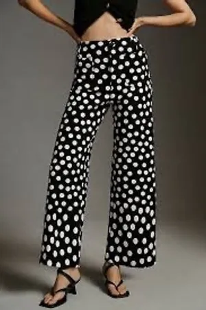 Maeve Anthropologie The Colette Cropped Wide Leg Polka Dot Pants Black White 25 thumbnail 1