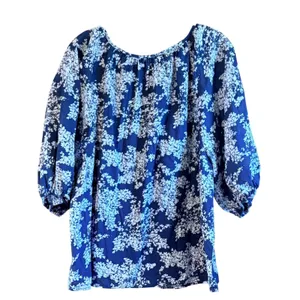 Abercrombie Fitch Size Xl Women Jade Blue White Floral Print 3/4 Sleeve‎ Boho thumbnail 4
