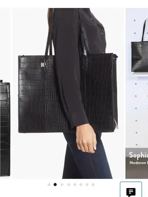 NWT‎ Beis Black Croc-Embossed Tote Bag thumbnail 3