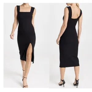 Reformation Cassi Knit Dress Small Black Ribbed Sleeveless Midi Slit Fitted Rib thumbnail 11