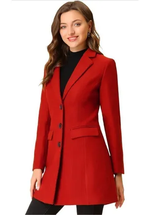 NEW Red Allegra K Notched Lapel Single Breasted Winter Coat S thumbnail 1