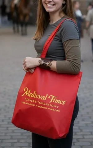 Medieval Times Dinner & Tournament Red Gold Logo Reusable Tote Bag thumbnail 1