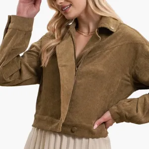 Mine Blu Pepper Green Corduroy Crop Moto Jacket ~ Size Medium thumbnail 1