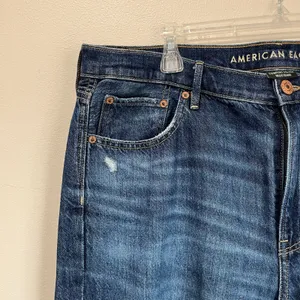 American Eagle 90s Flare Jeans 16 Short Comfort Stretch Waist Distressed‎ Hem thumbnail 4