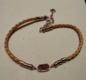 Kendra Scott Tan Braided Leather Cruz Bracelet with Rose Gold Druzy thumbnail 1