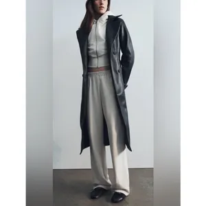 Meshki Tarah Faux Leather Trench Coat Black Large EUC thumbnail 5