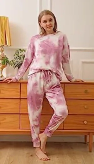 Pink white tie dye matching jogger sweatsuit outfit thumbnail 3