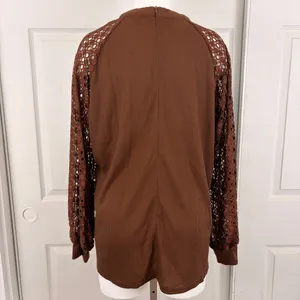 Miholl brown lace long sleeve waffle-knit top thumbnail 7