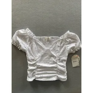 Jolie & Joy‎ Eyelet Crop Top Small White Ruched Puff Sleeve Smocked Sweetheart thumbnail 9