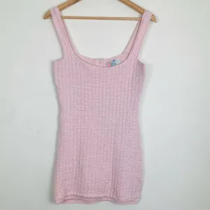 Free People Beach short and sweet textured knit pale ballet pink mini dress. L thumbnail 2