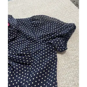 Betsey Johnson Navy Polka Dot Chiffon Puff Sleeve Tie Neck Knee Dress Size 10 thumbnail 12