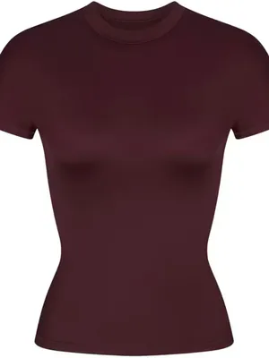 NIKE X Skims Shine Mock-Neck Short-Sleeve Top - Currant NWT SIZE L(G23) currant thumbnail 2