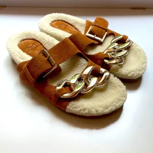 Marc Fisher Shoes Marc Fisher Fresno Natural Tan Shearling Sherpa‎ Slide Sandals thumbnail 4