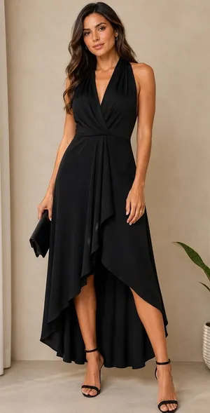 Alex Marie Black Halter High Low Cocktail Dress‎ Women's Size 6 Elegant Formal thumbnail 1