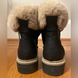 Steve Madden Black and Cream Combat Style Boots with Faux Fur thumbnail 5