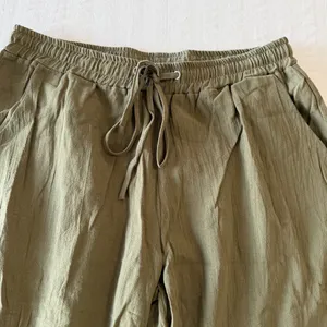 Women's Pull On Elastic Waist Olive Green Linen Cotton Style Pant Size M #260693 thumbnail 2