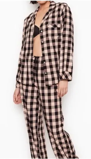 Victoria's Secret Black and pink Plaid Button-Down Pajama Set thumbnail 1