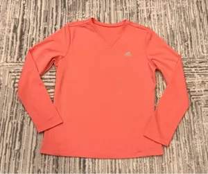 NEW Adidas women's medium pink V-neck long sleeve shirt thumbnail 1