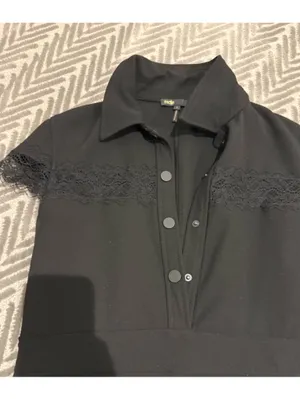 Maje Black Lace-Trim Polo Mini Dress thumbnail 6