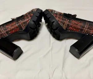 Betsey Johnson Adelyn Rhinestone Plaid Loafer Platform Heels thumbnail 5