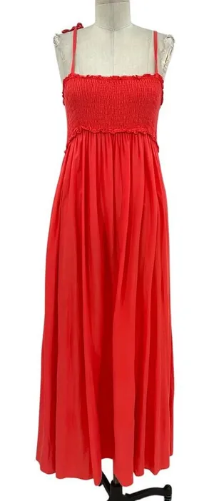 Tuckernuck Pomander Place Shallon‎ Tie Strap Smocked Maxi Dress Coral Size Large thumbnail 1