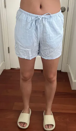 H&M blue linen shorts thumbnail 1