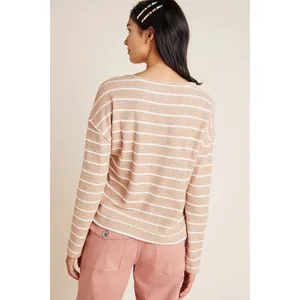 Anthropologie Womens Sweatshirt‎ Size XS Devin Textured Striped Tan Cream thumbnail 3