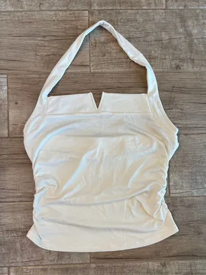 Commense Cream Halter Tank Top with V-Notch. 100% Cotton thumbnail 1